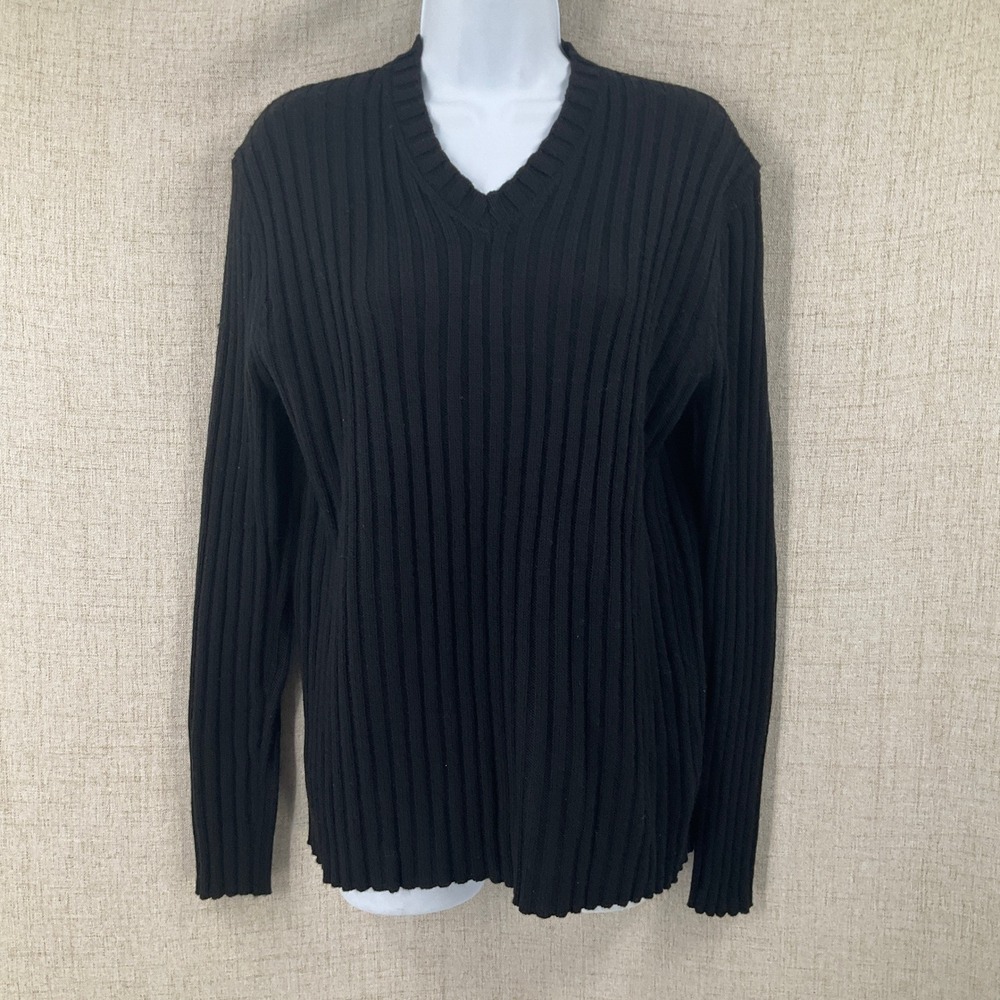 Zara Origins Sweater Unisex S Black Wool V-Neck Ribbed Minimalist Classic Luxury